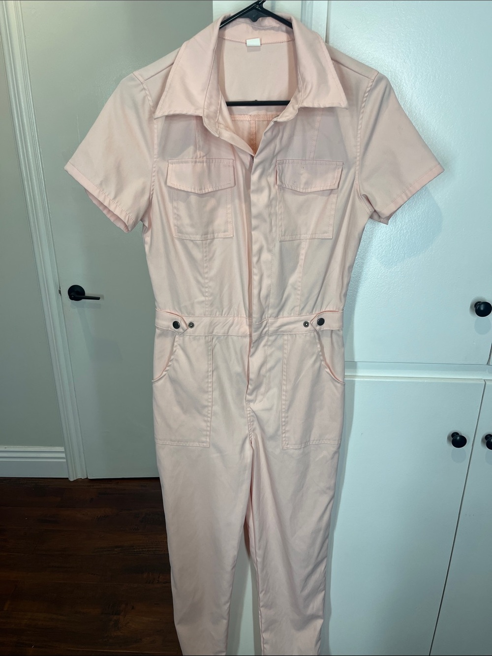 Women’s Short-Sleeve Utility Jumpsuit in Light Blush